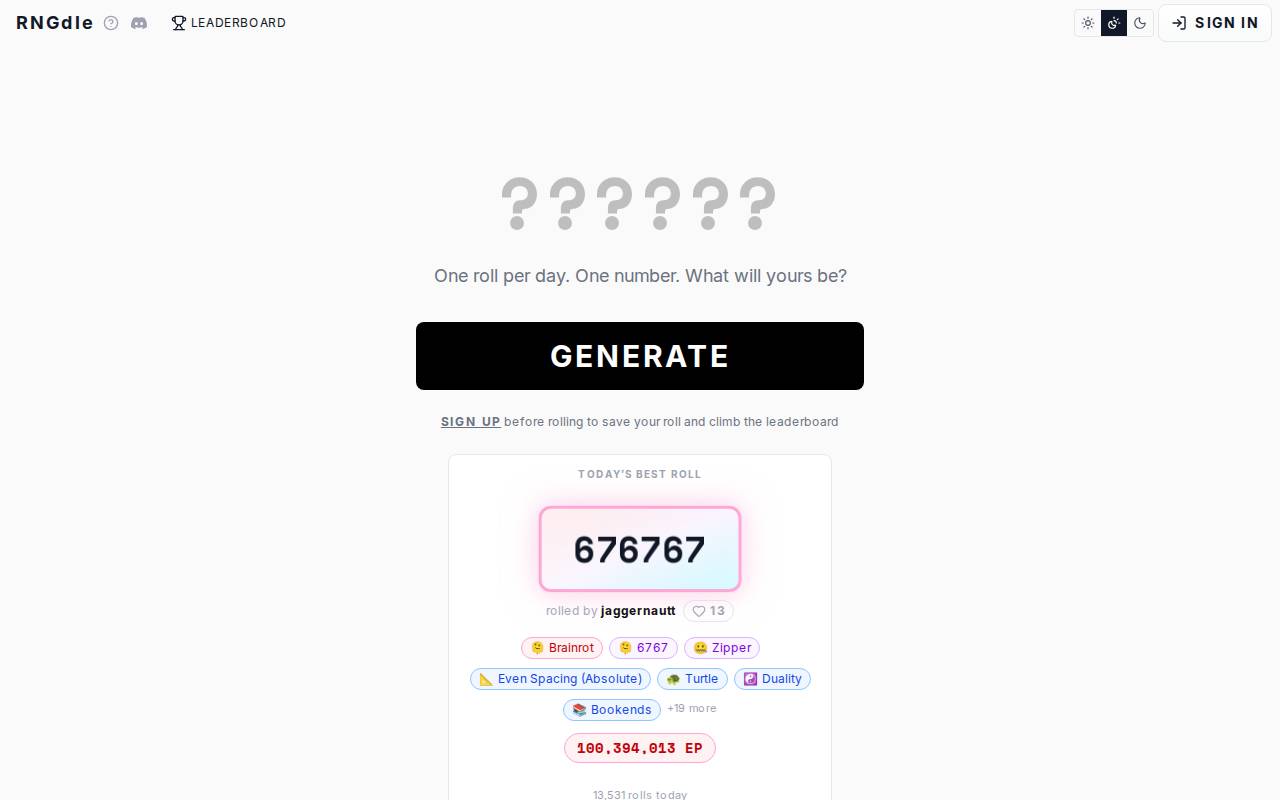 Screenshot of rngdle.com