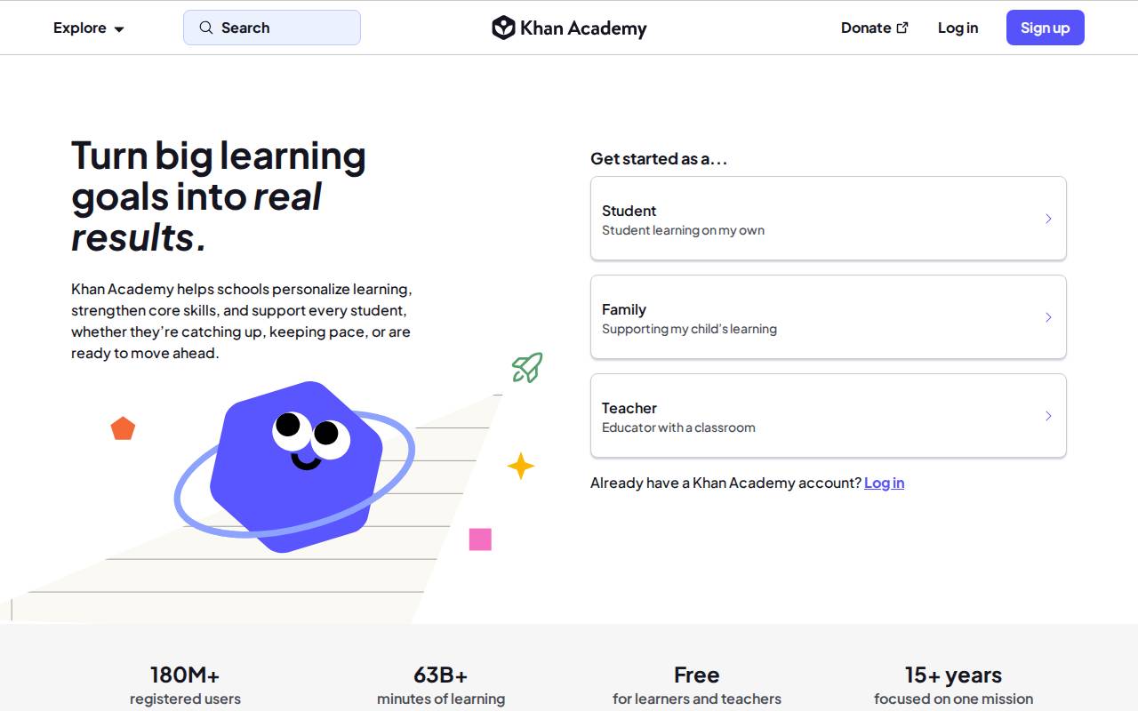 Screenshot of khanacademy.org