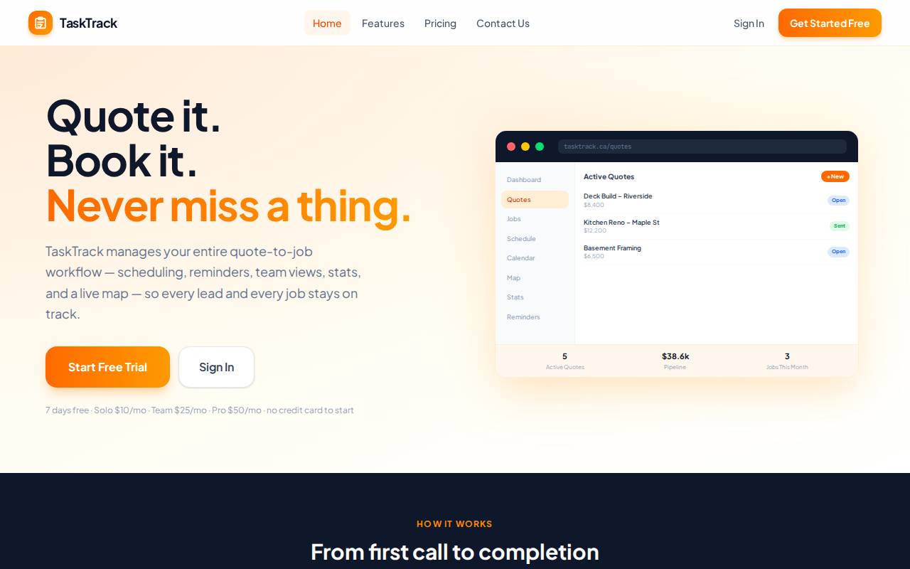 Screenshot of tasktrack.ca