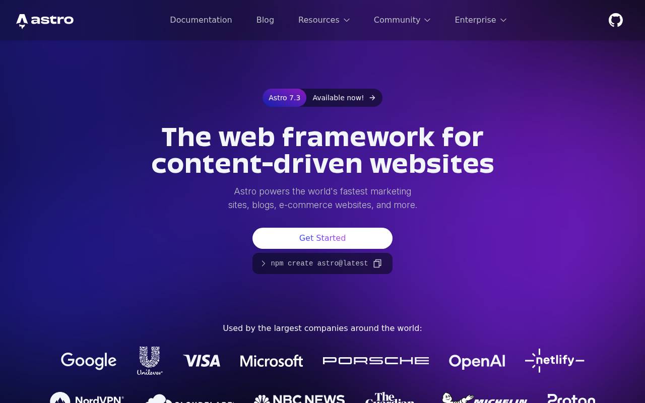 Screenshot of astro.build