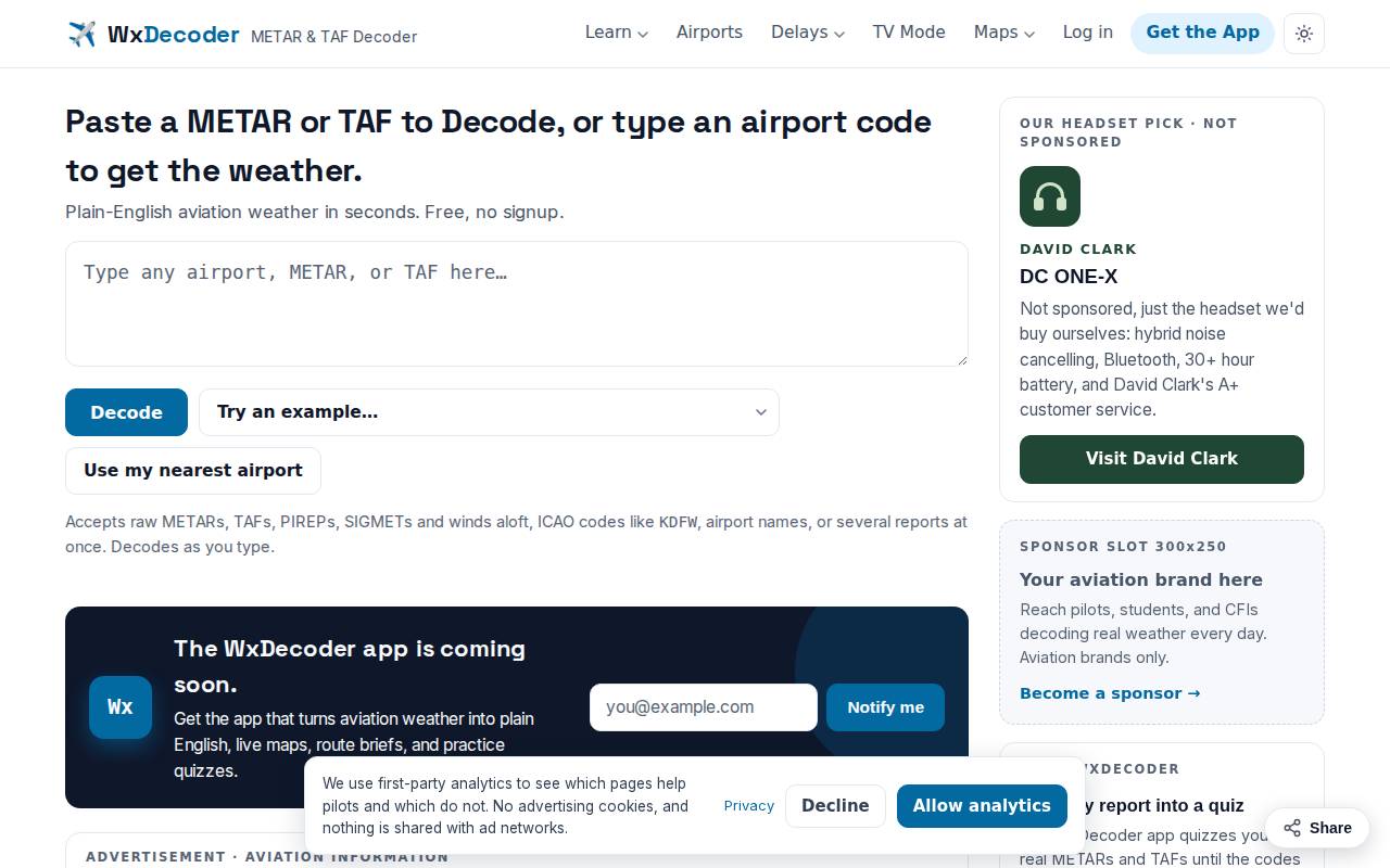 Screenshot of wxdecoder.com