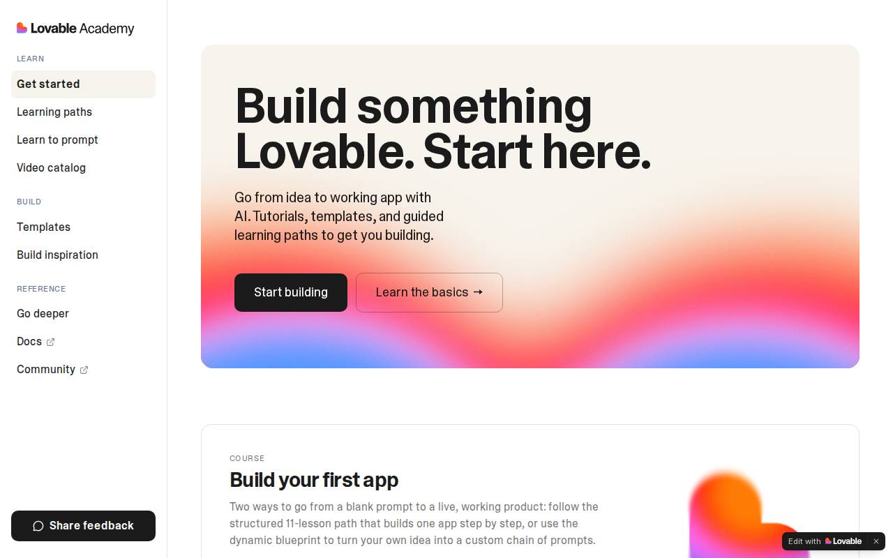 Screenshot of academy.lovable.app