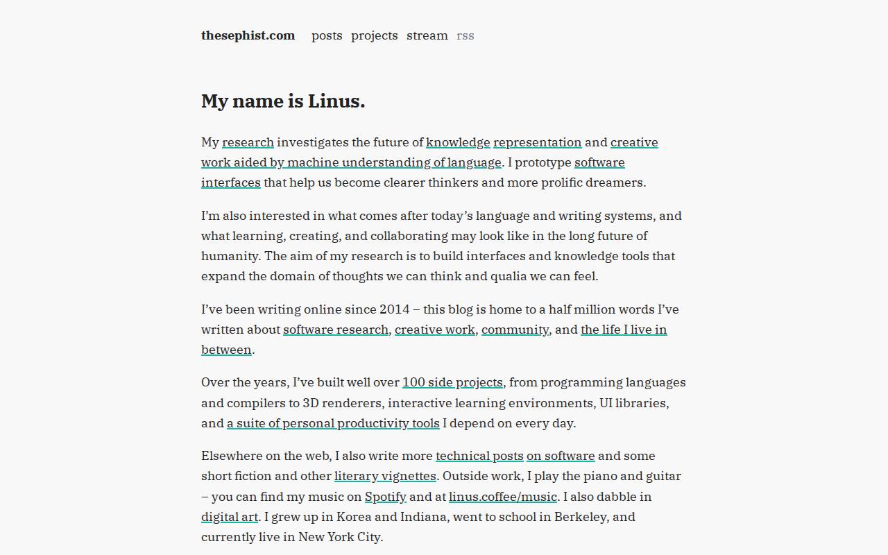 Screenshot of thesephist.com