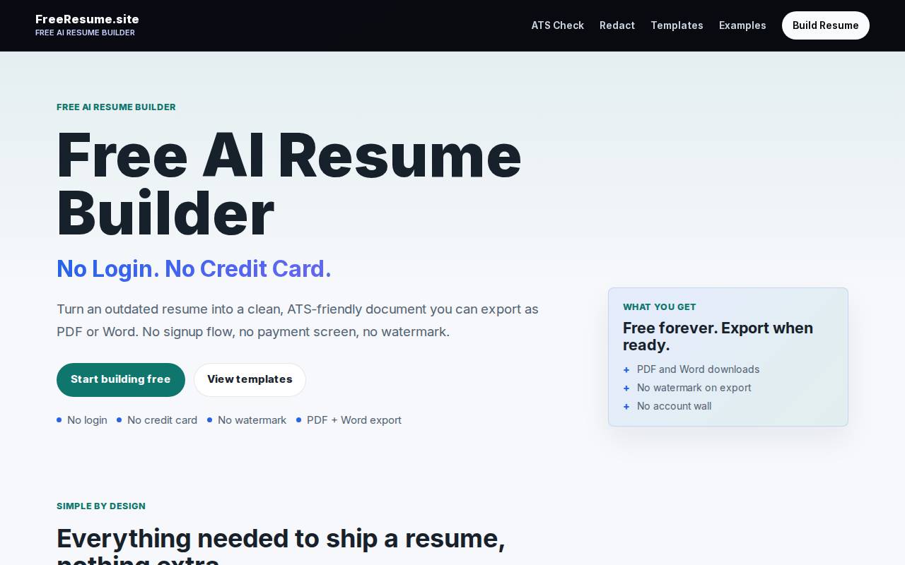 Screenshot of freeresume.site