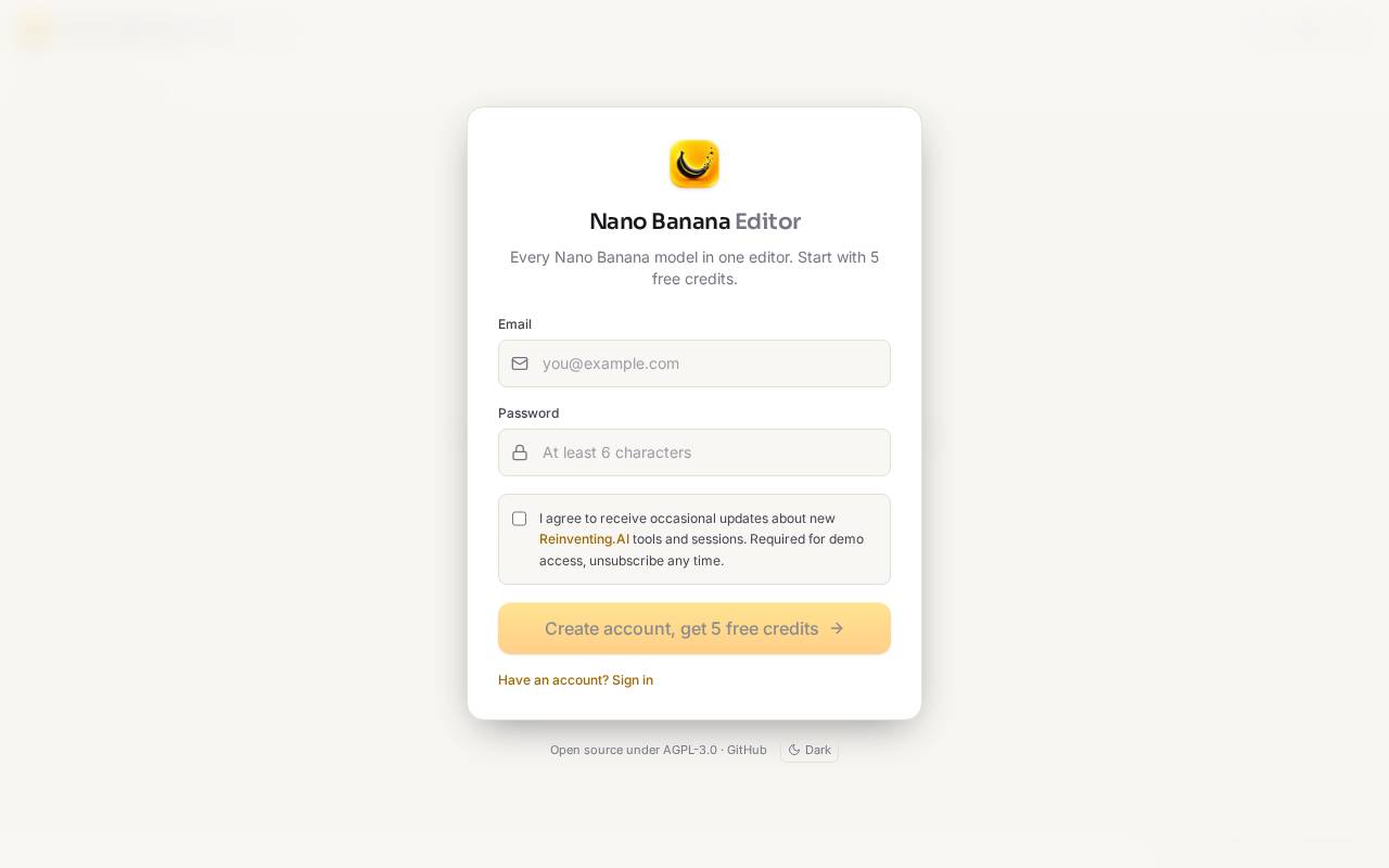 Screenshot of nanobananaeditor.dev