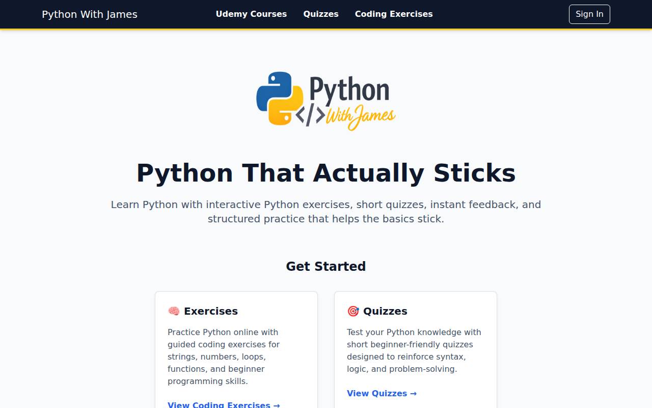 Screenshot of python-with-james.com