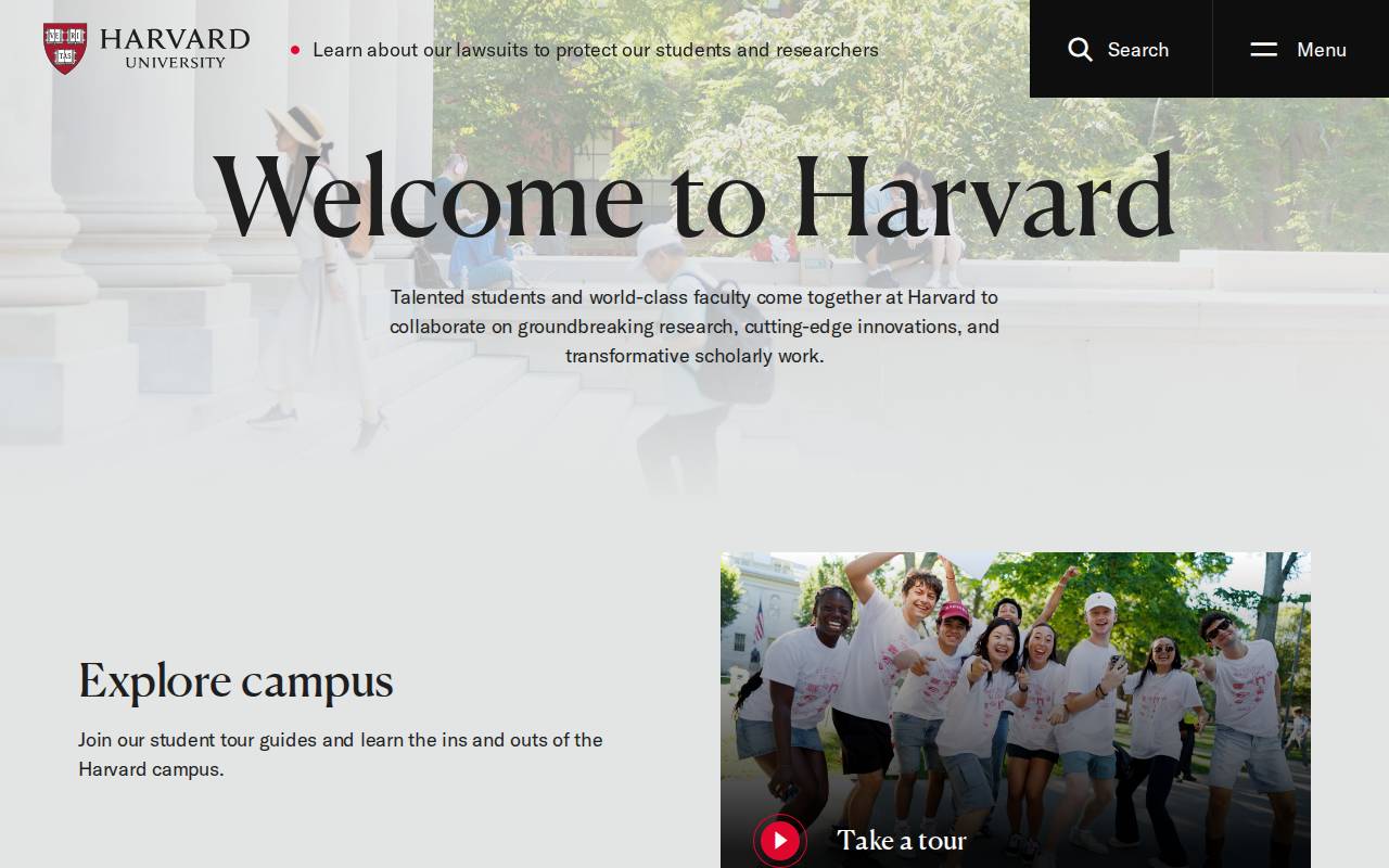 Screenshot of harvard.edu