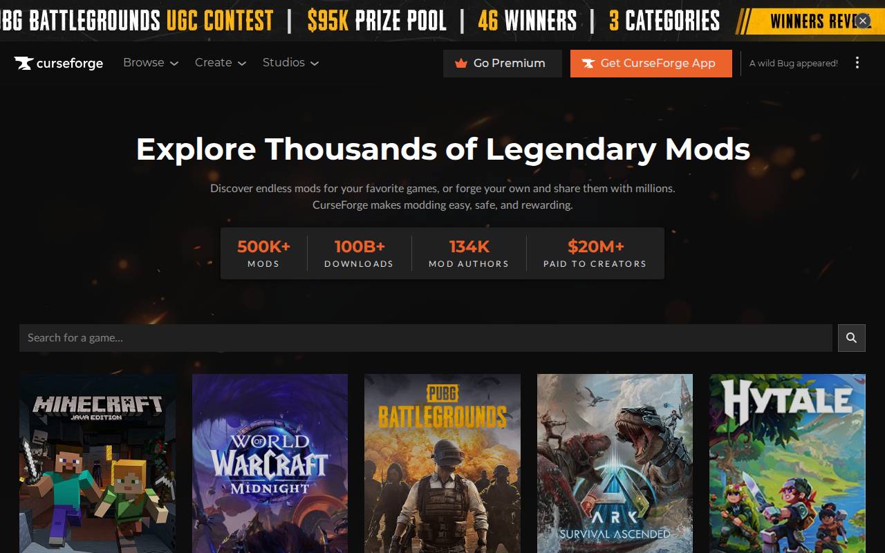 Screenshot of curseforge.com