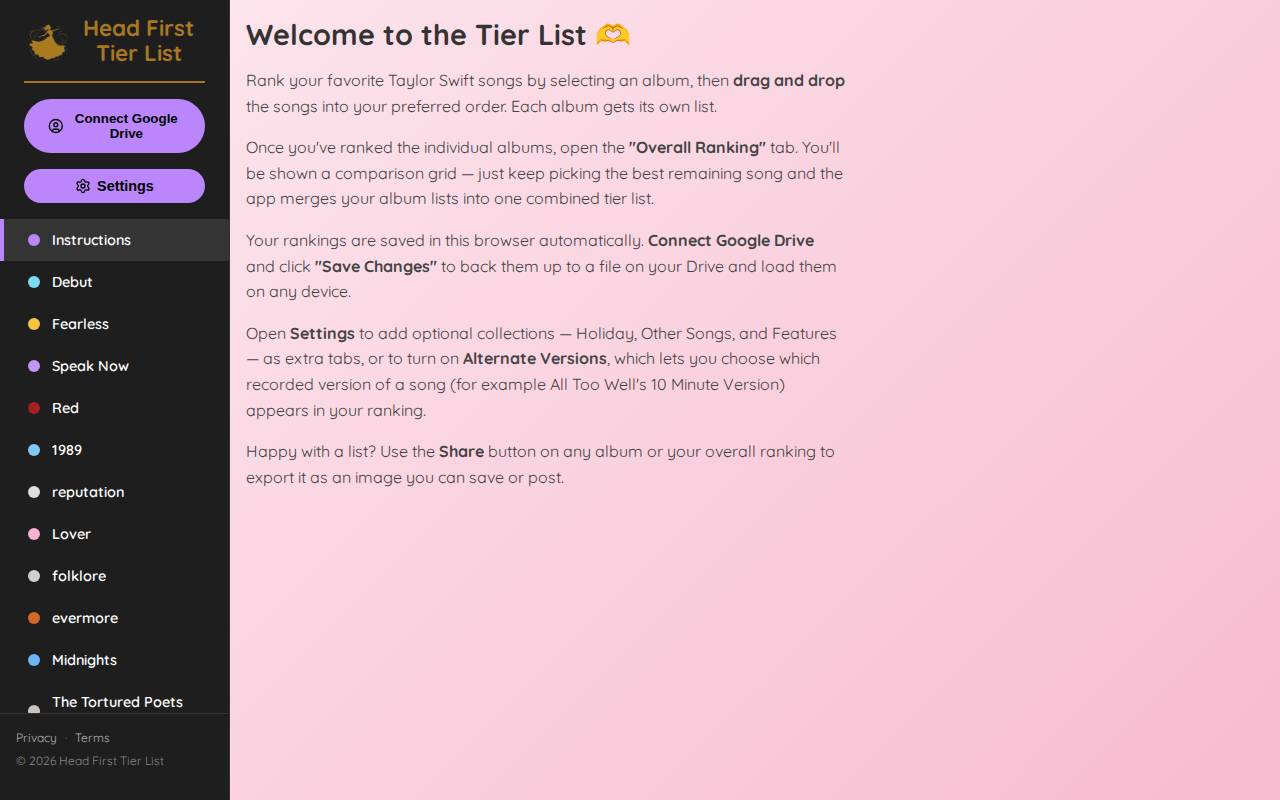 Screenshot of headfirsttierlist.com