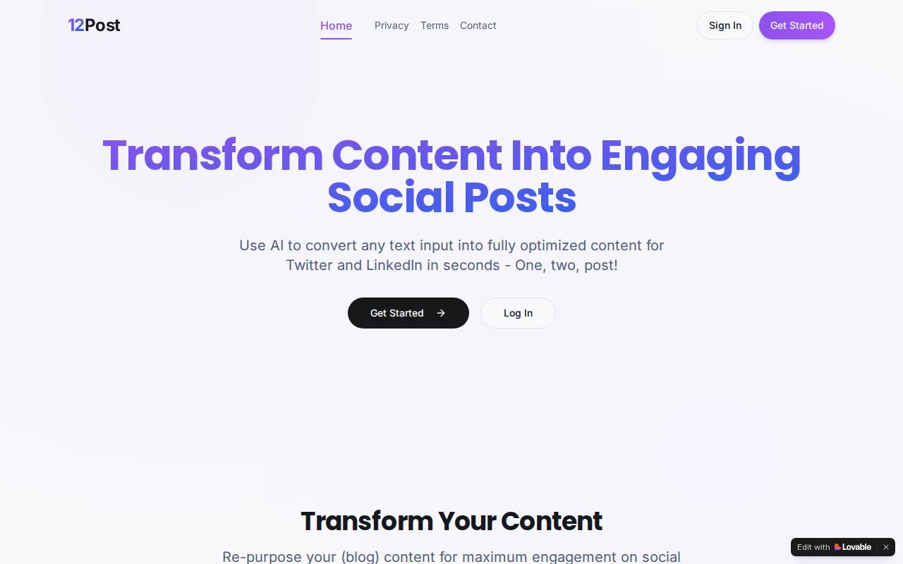 Screenshot of 12post.lovable.app