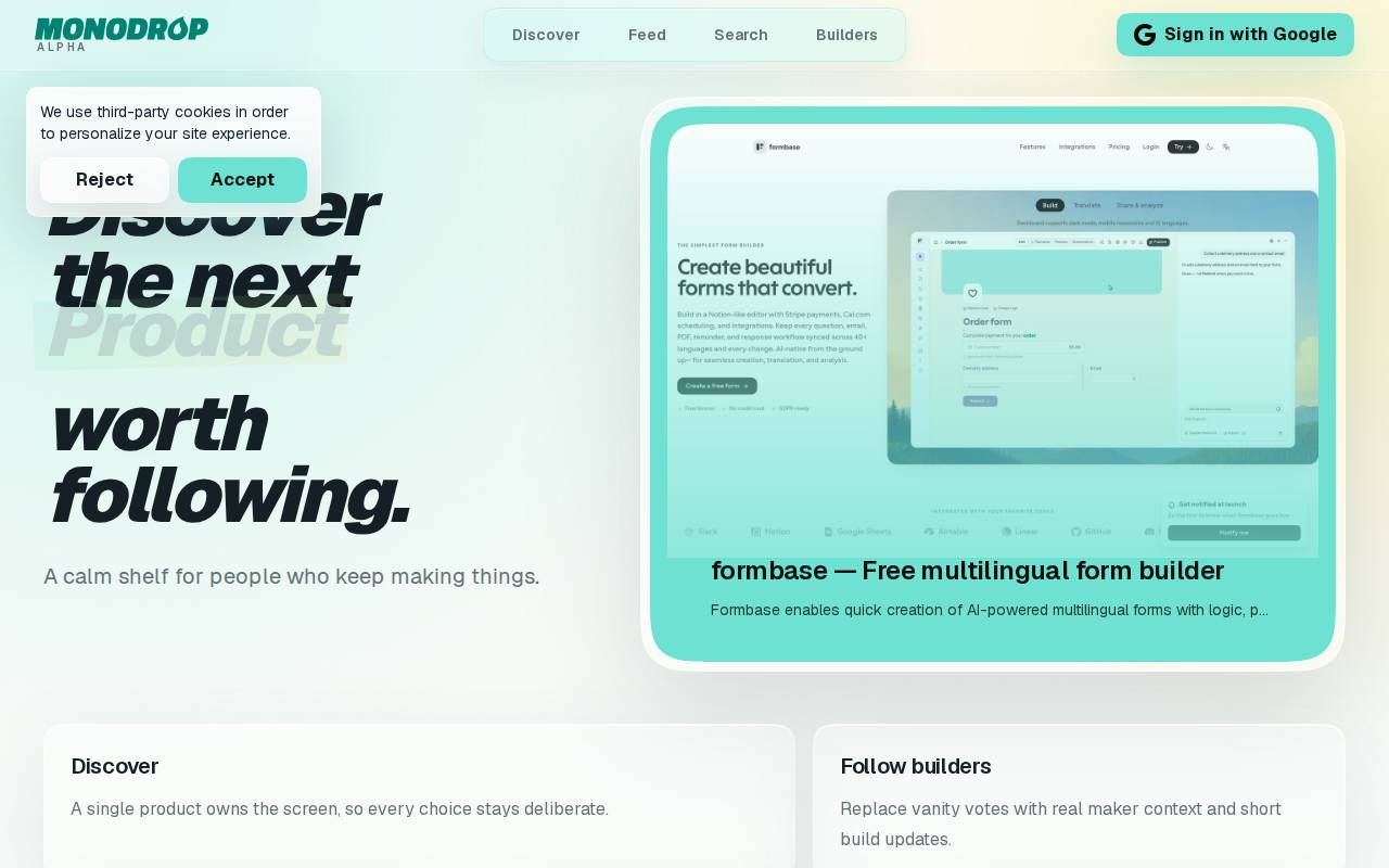 Screenshot of monodrop.app