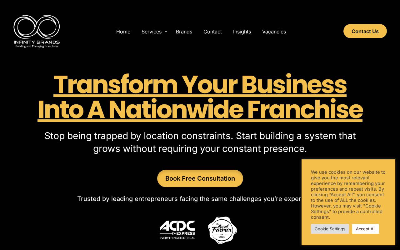 Screenshot of infinitybrands.co.za