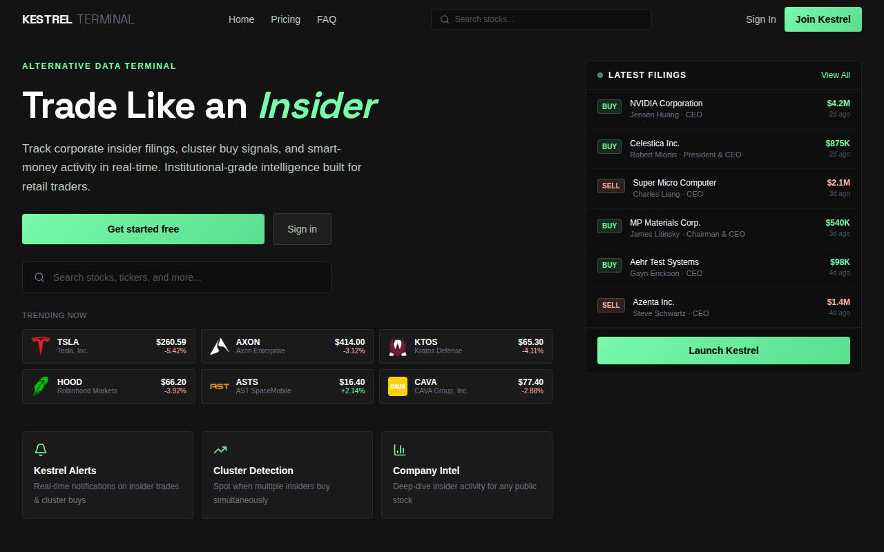 Screenshot of kestrelterminal.com