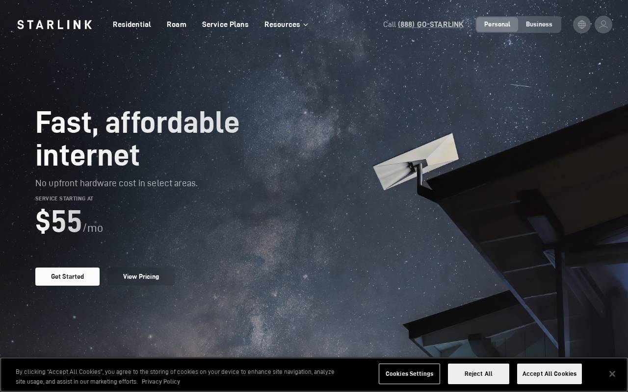 Screenshot of starlink.com