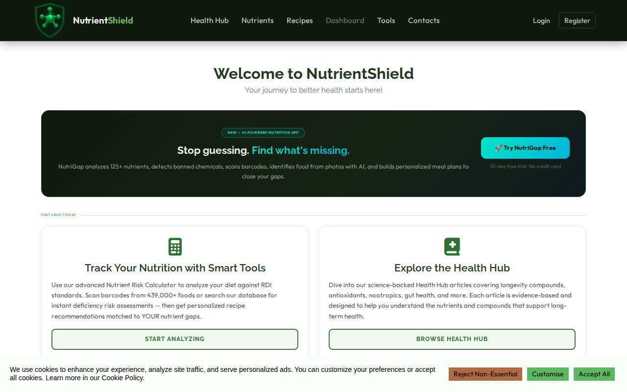 Screenshot of nutrientshield.com