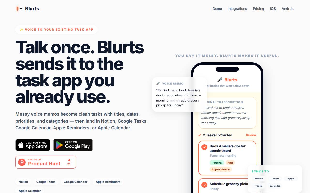 Screenshot of blurts.app