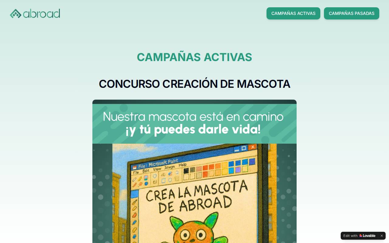 Screenshot of abroad-campaign-hub.lovable.app