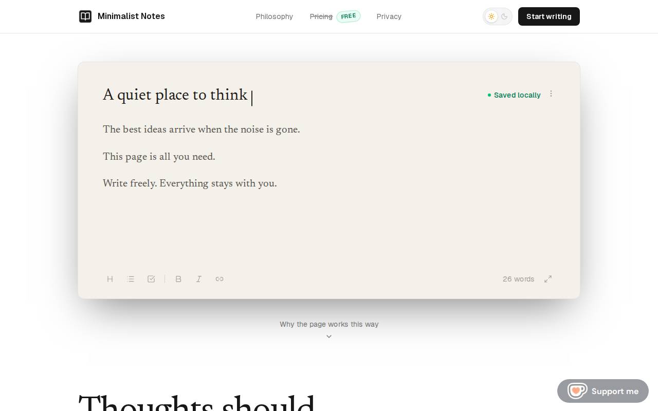 Screenshot of minimalistnotes.com