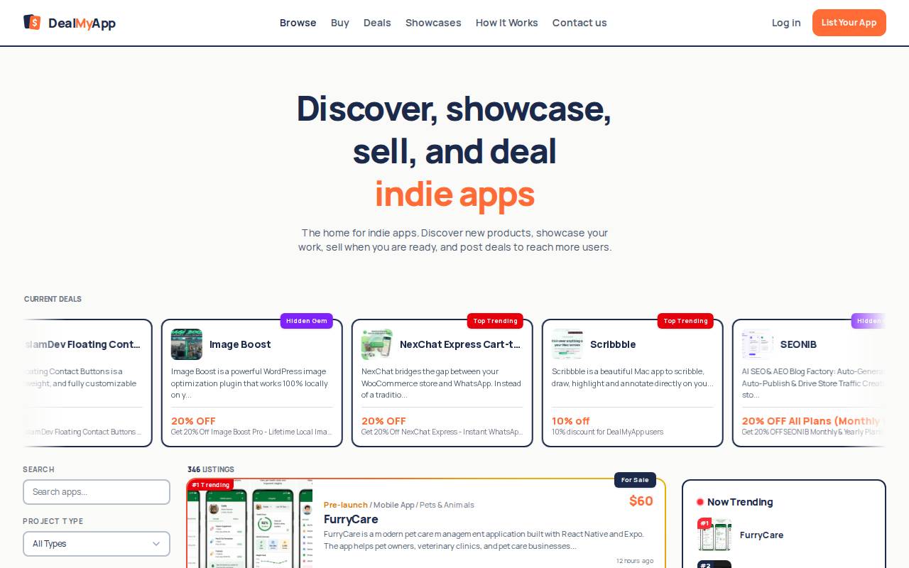 Screenshot of dealmyapp.com
