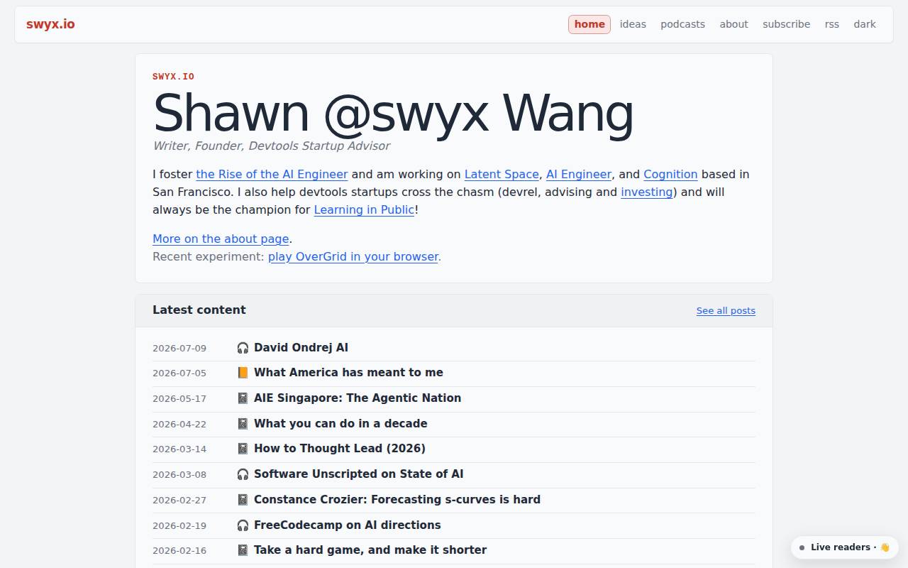 Screenshot of swyx.io