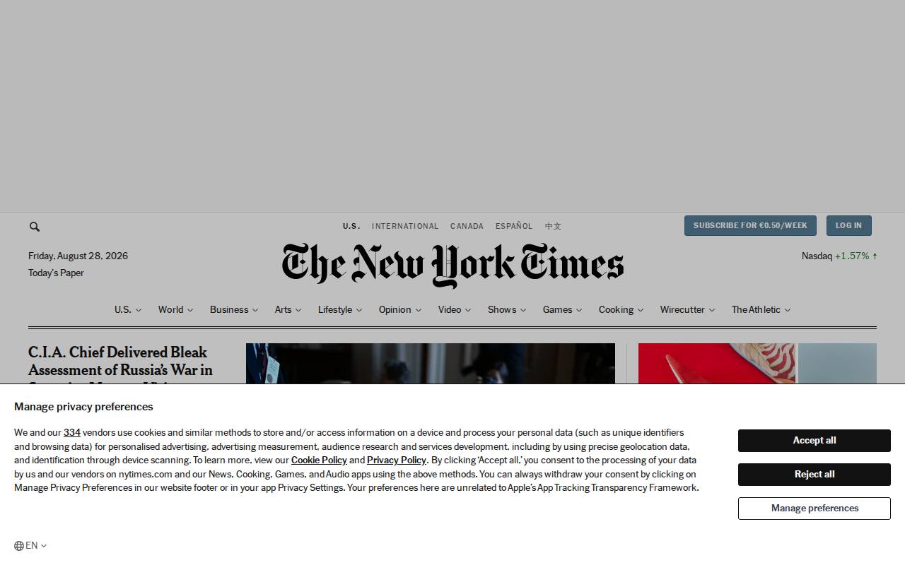 Screenshot of nytimes.com