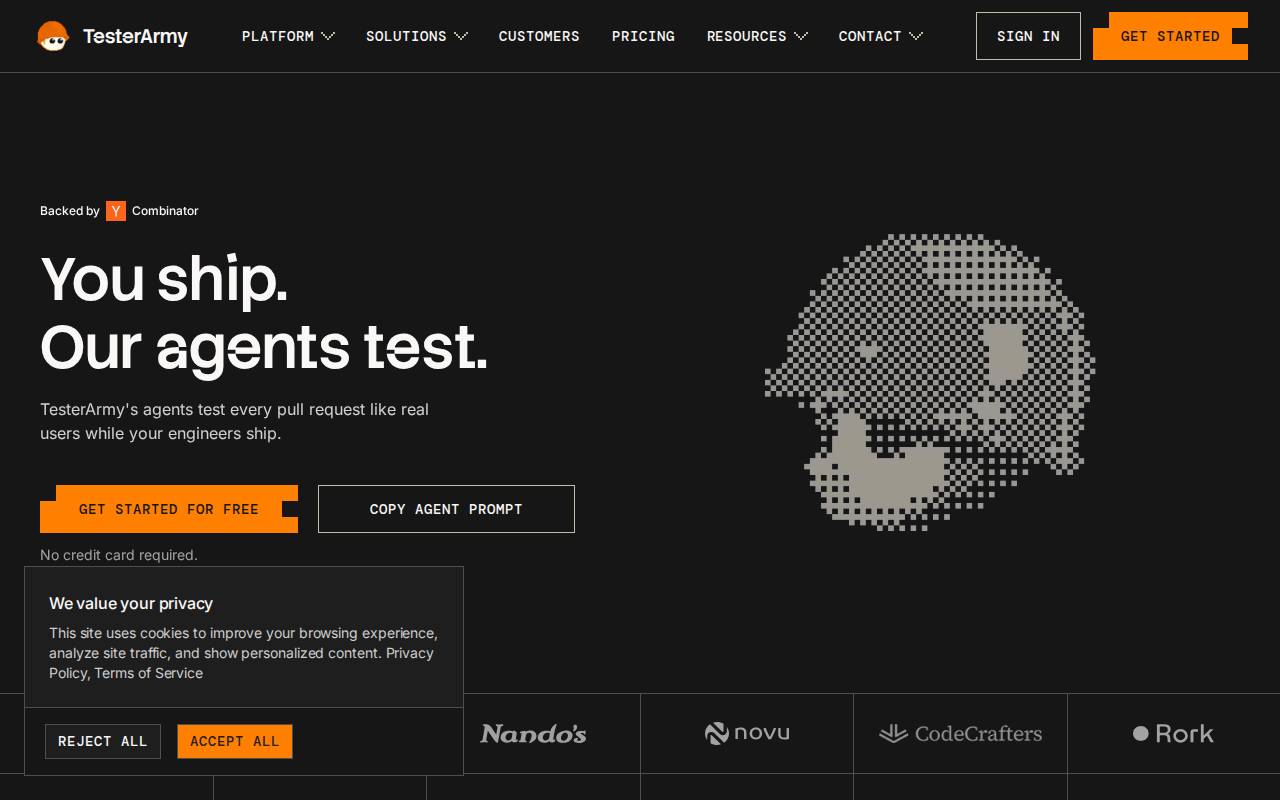 Screenshot of tester.army