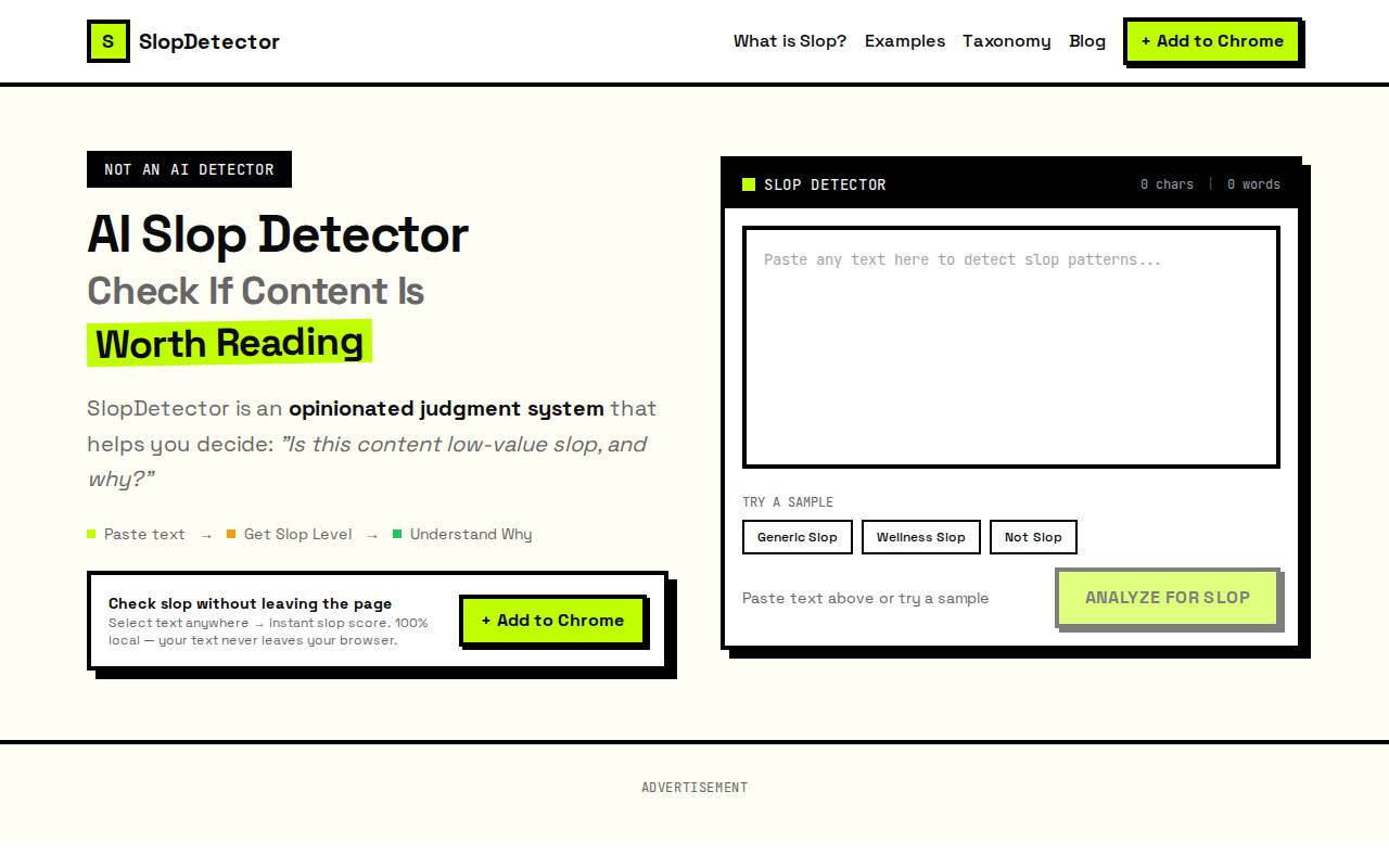 Screenshot of slopdetector.org