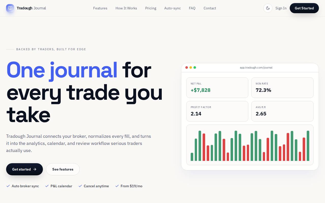 Screenshot of tradough.com