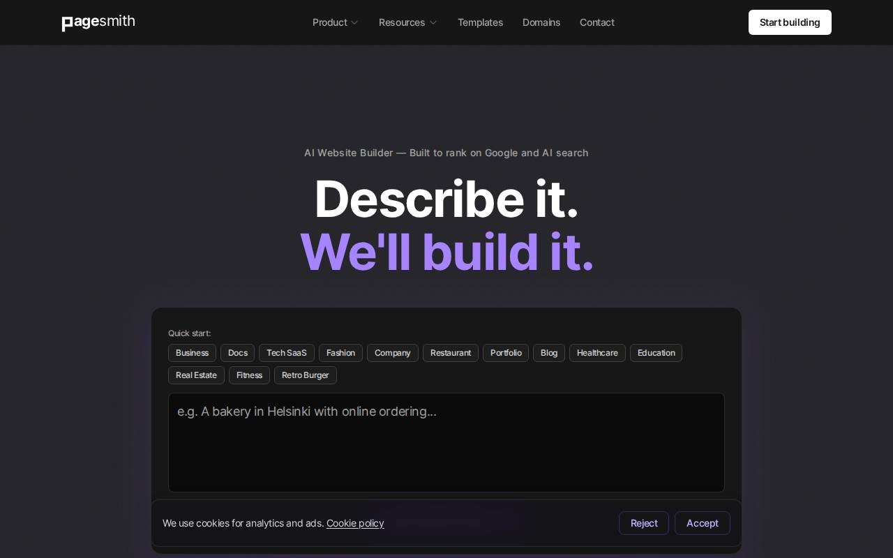 Screenshot of pagesmith.ai