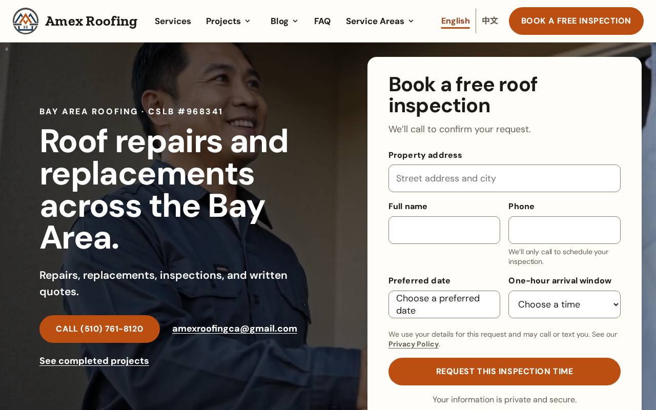 Screenshot of amex-roofing.com