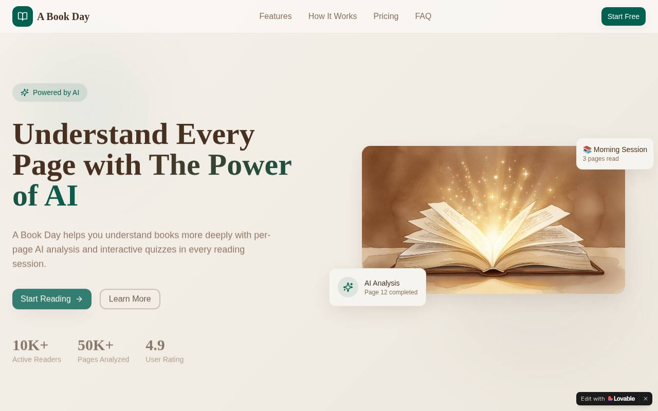 Screenshot of abookday.lovable.app
