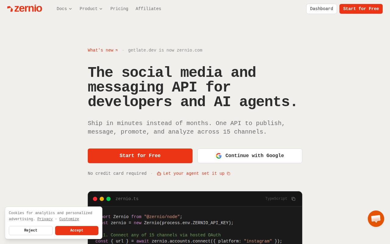 Screenshot of zernio.com