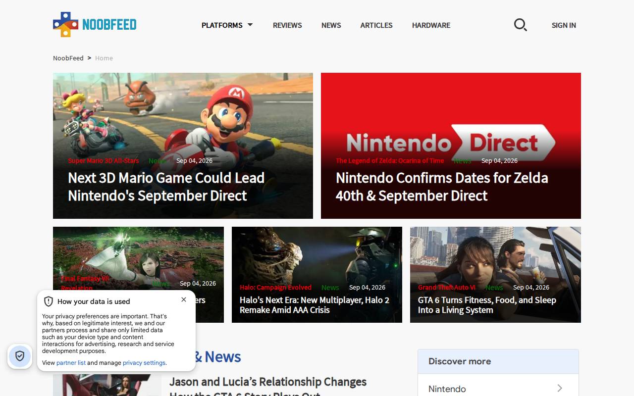 Screenshot of noobfeed.com