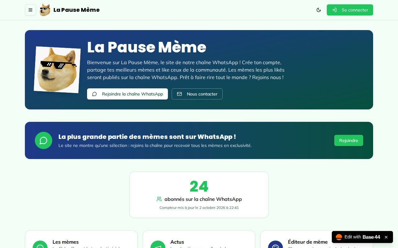 Screenshot of lapausememe.base44.app