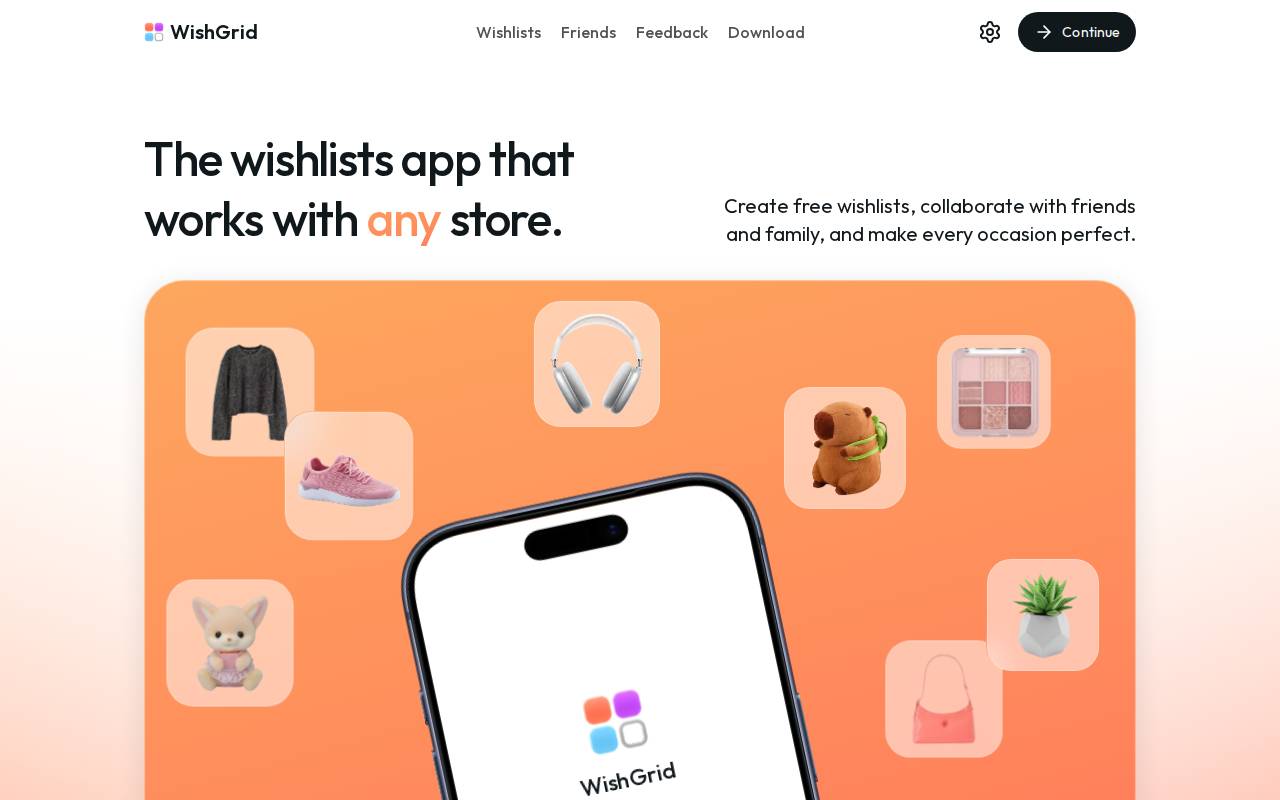 Screenshot of wishgrid.io