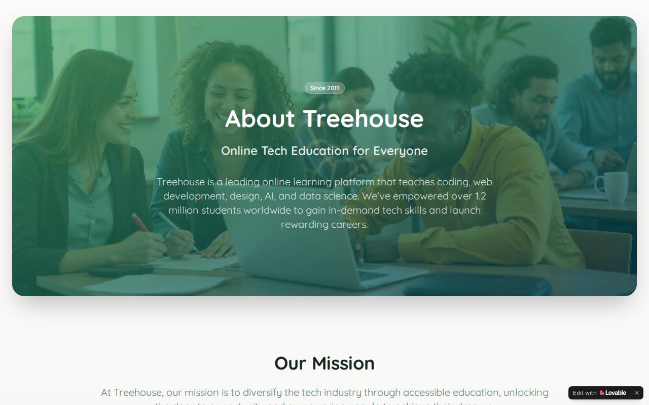 Screenshot of about-treehouse.lovable.app