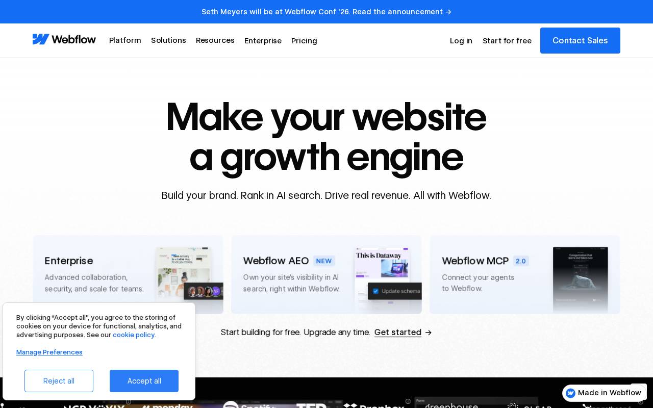 Screenshot of webflow.com