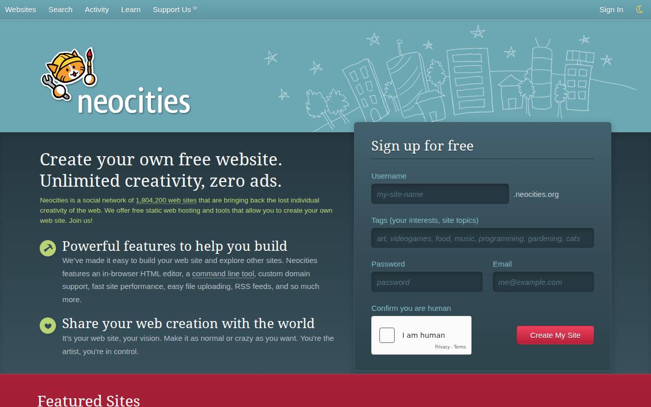 Screenshot of neocities.org