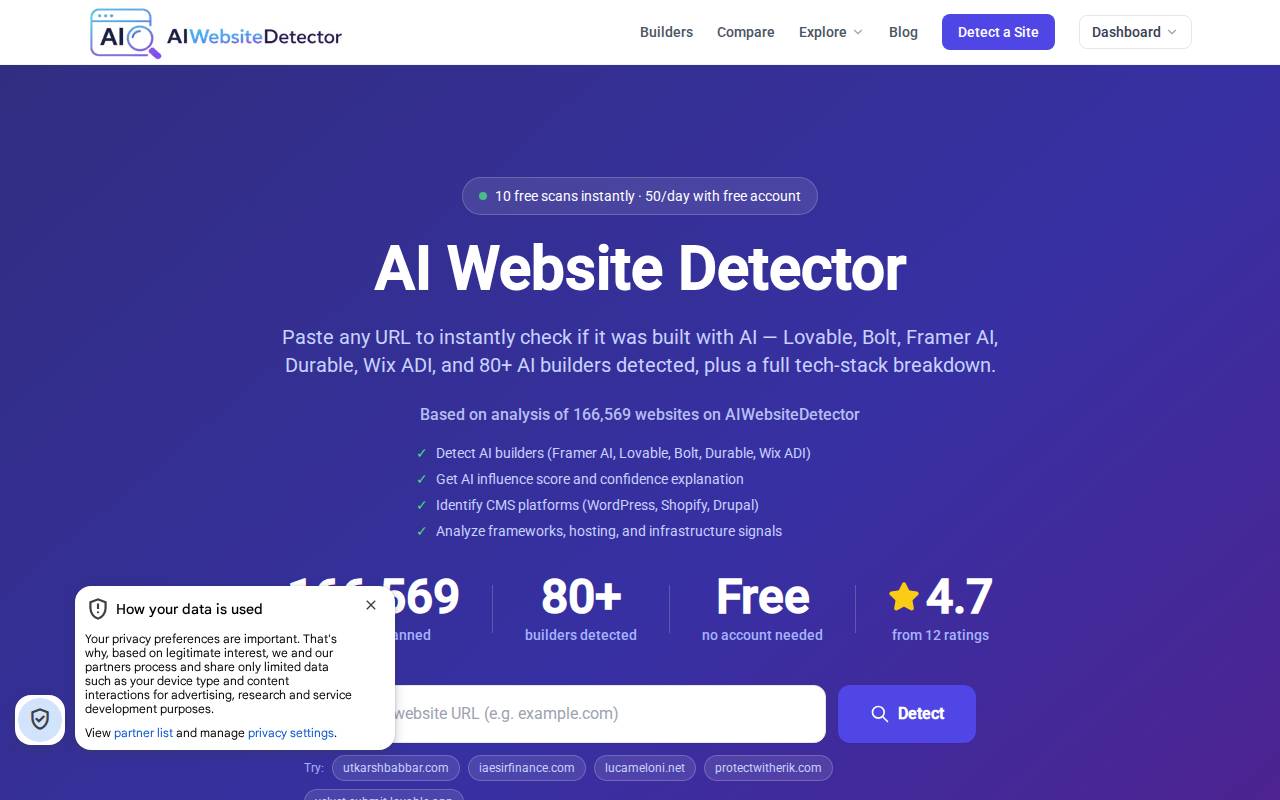 Screenshot of aiwebsitedetector.com