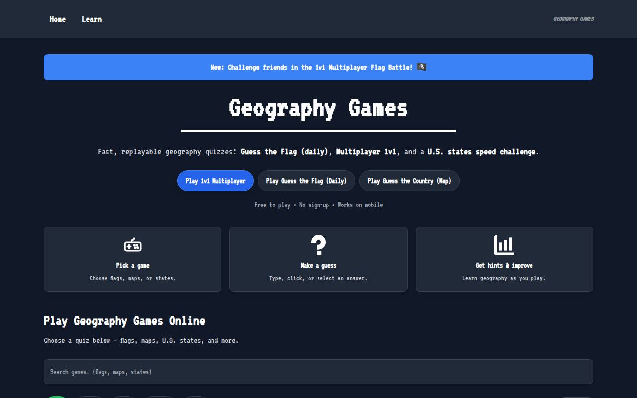 Screenshot of www.geographygames.net