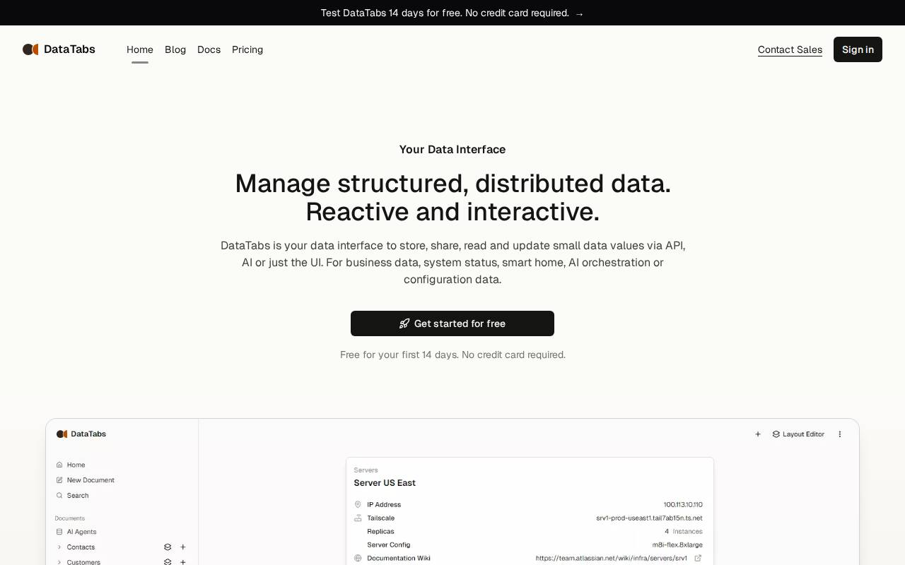 Screenshot of data-tabs.com