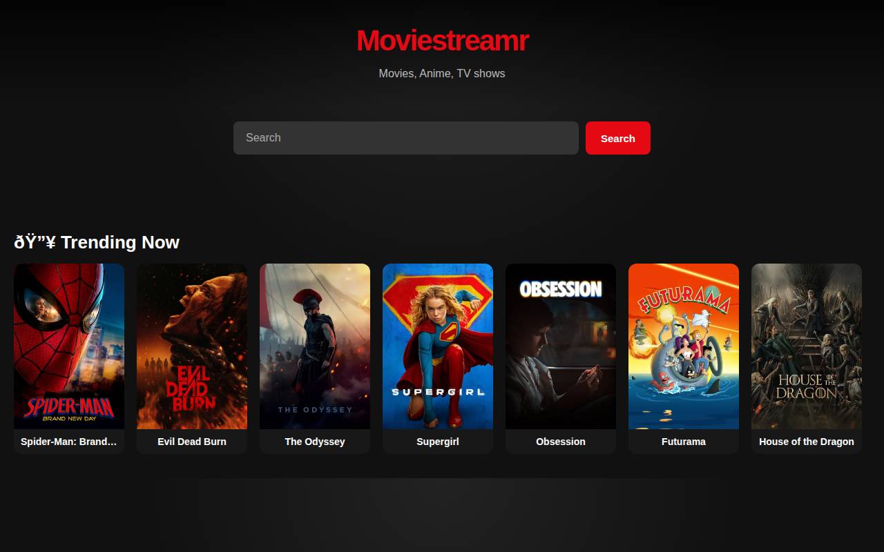Screenshot of moviestreamr.wasmer.app