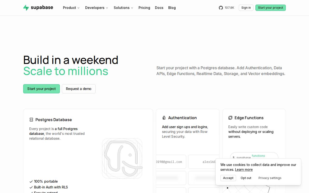 Screenshot of supabase.com