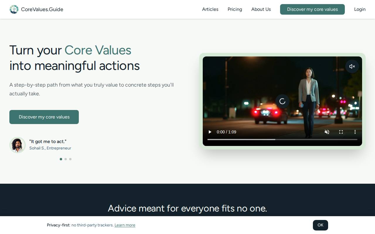 Screenshot of corevalues.guide
