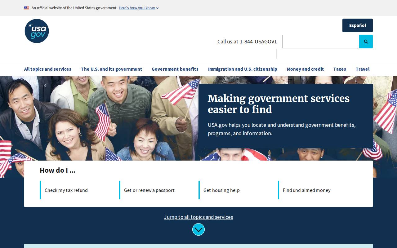 Screenshot of usa.gov
