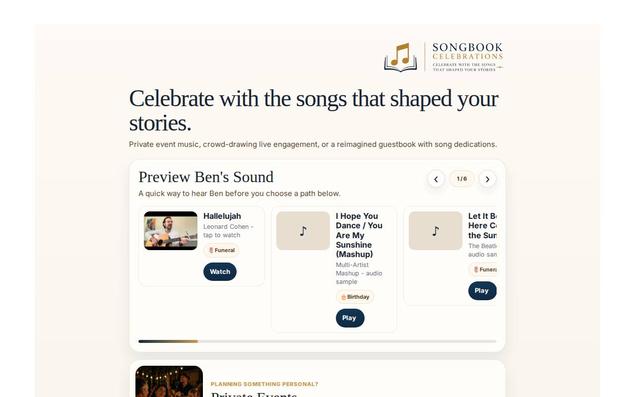 Screenshot of songbookcelebrations.com