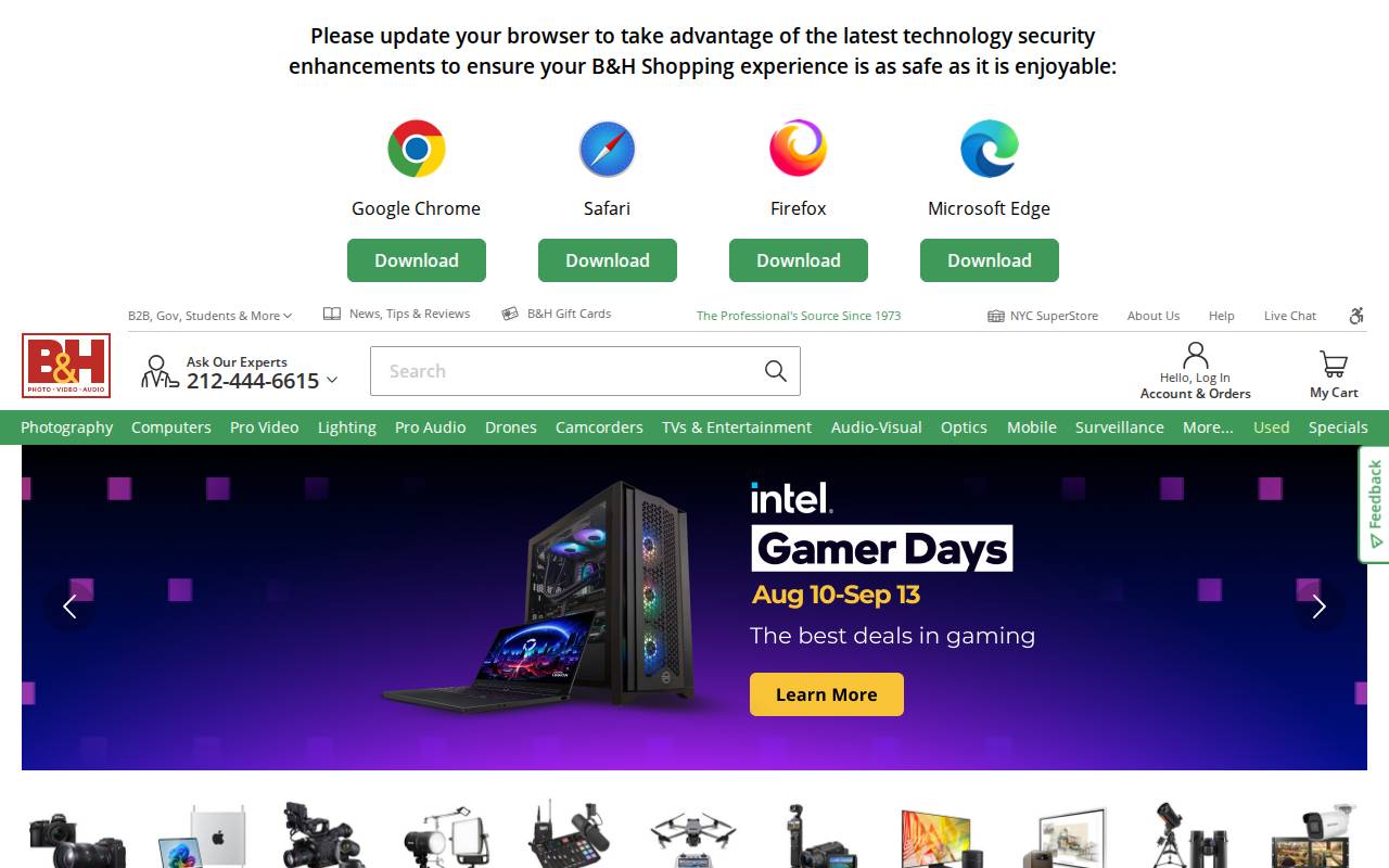 Screenshot of bhphotovideo.com