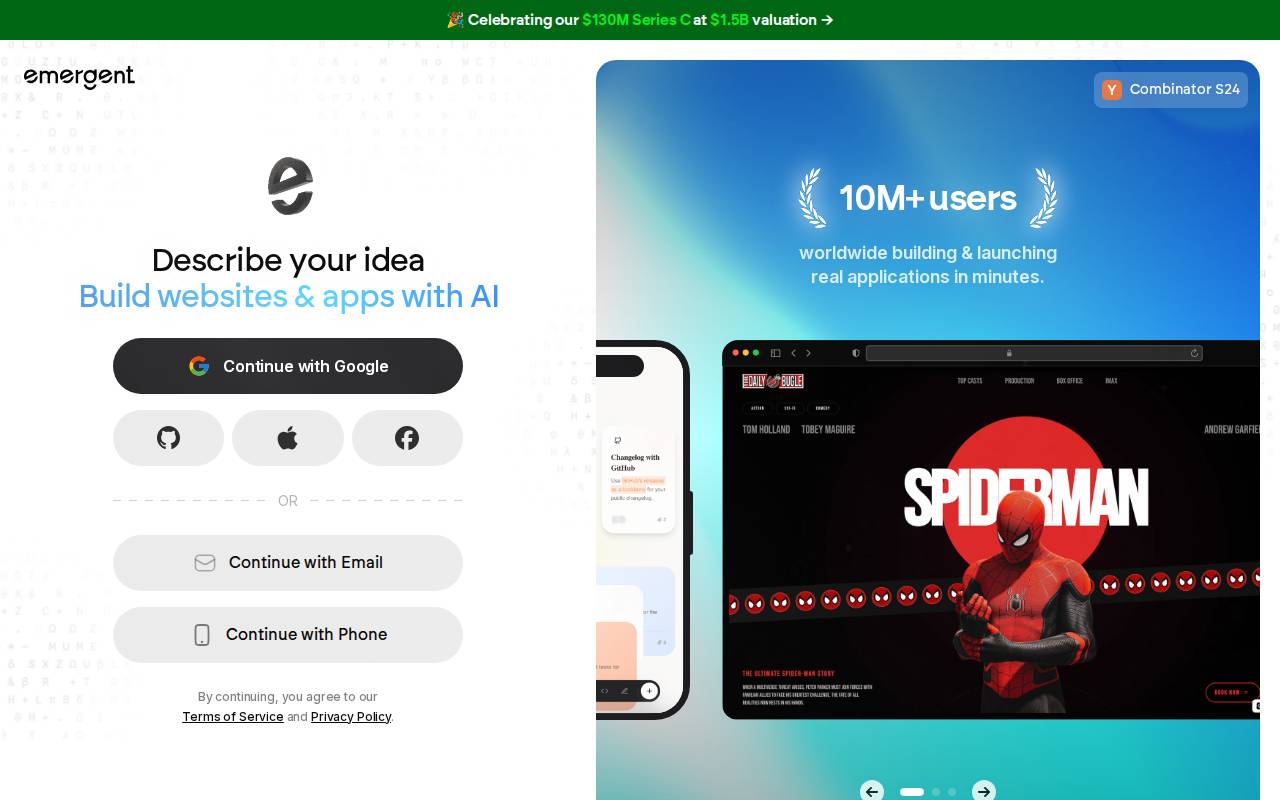 Screenshot of app.emergent.sh