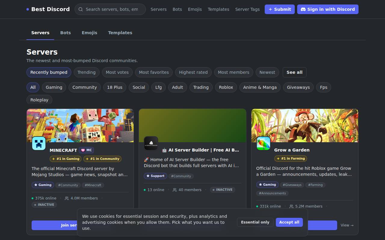Screenshot of bestdiscord.org