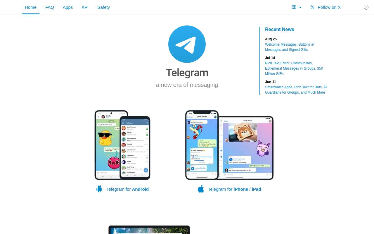 Screenshot of telegram.org